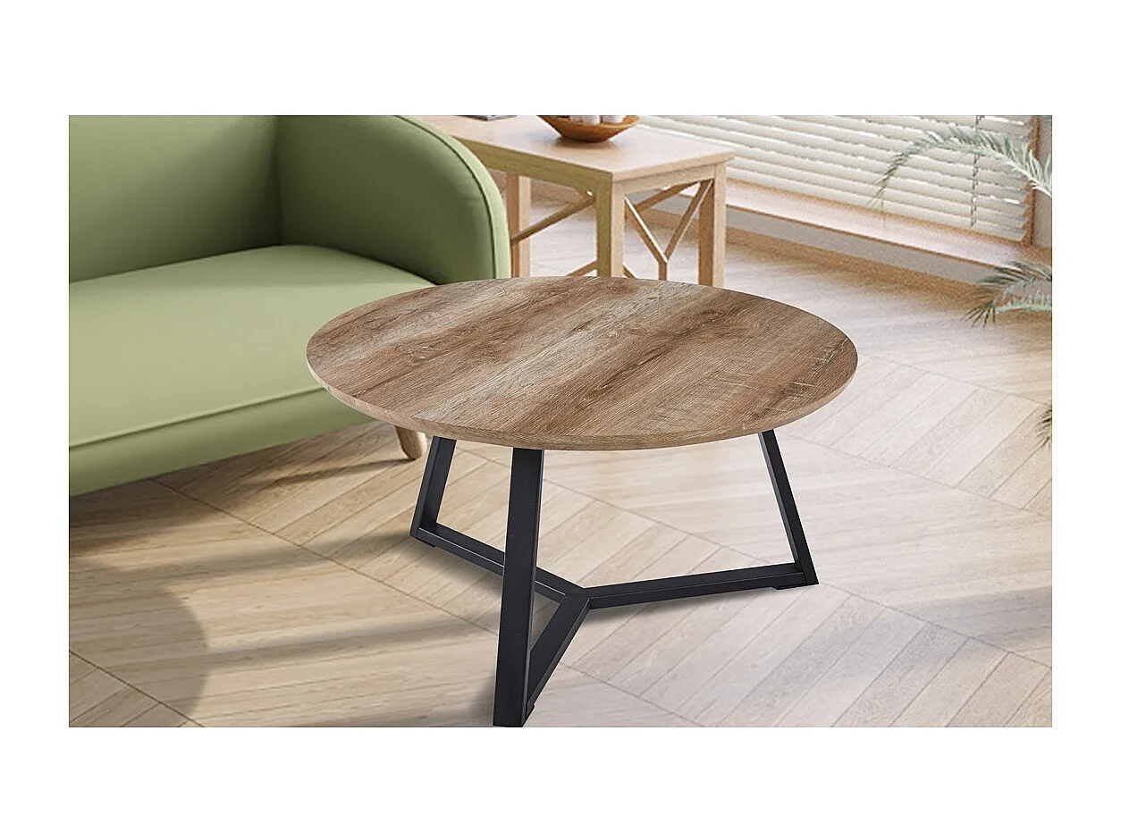 Table basse PASOA – Chêne vieilli et métal – Style rustique