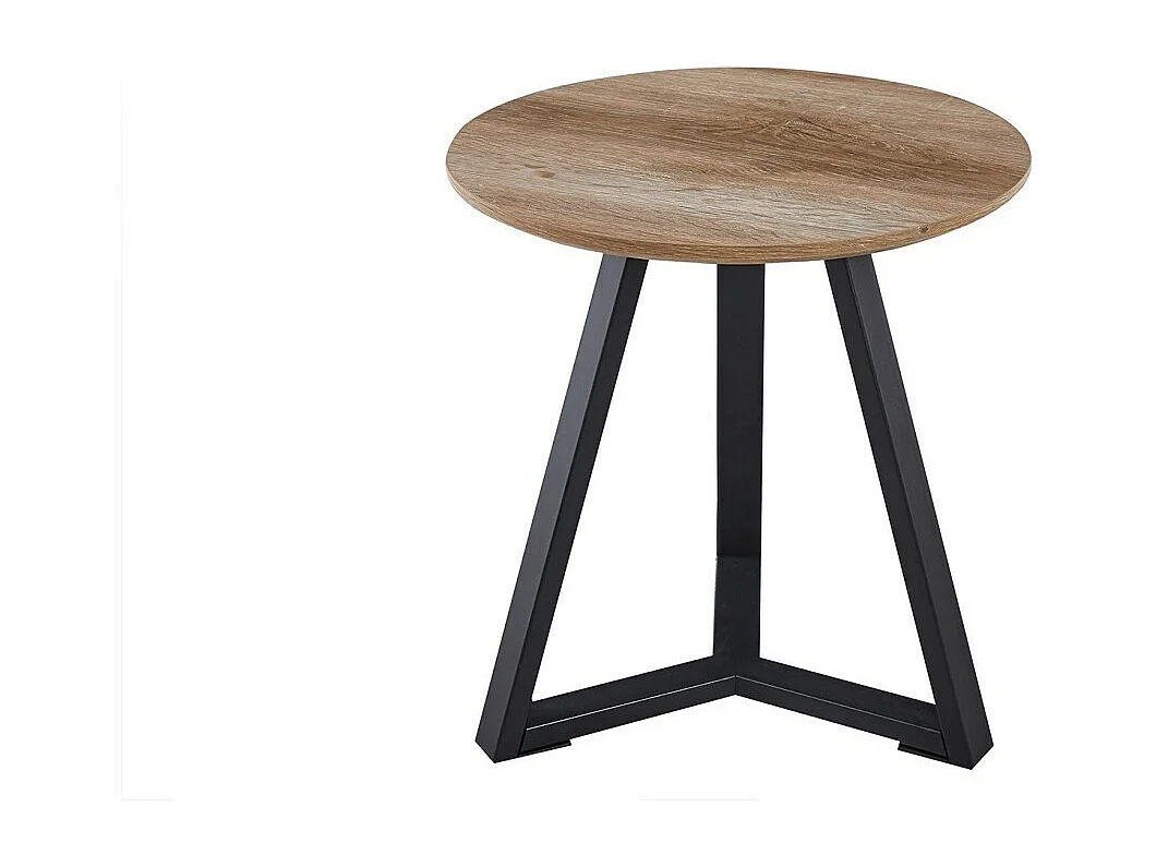Table basse ronde PASAO – Bois chêne vieilli et métal noir – Style rustique
