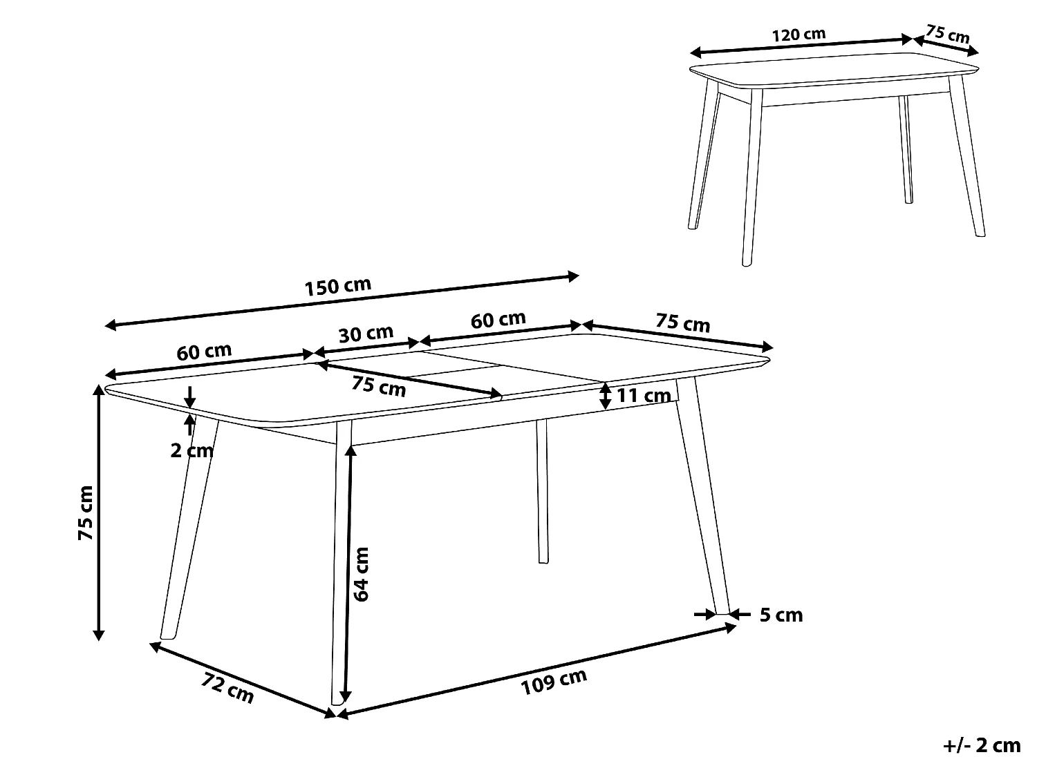 Table de salle à manger extensible MADOX Chêne clair 120/150 cm 75 cm