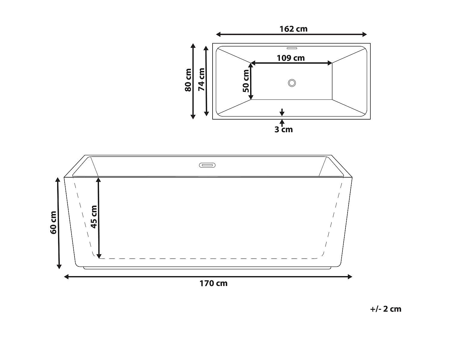 Wanna wolnostojąca GOCTA 170 x 80 cm Czarny