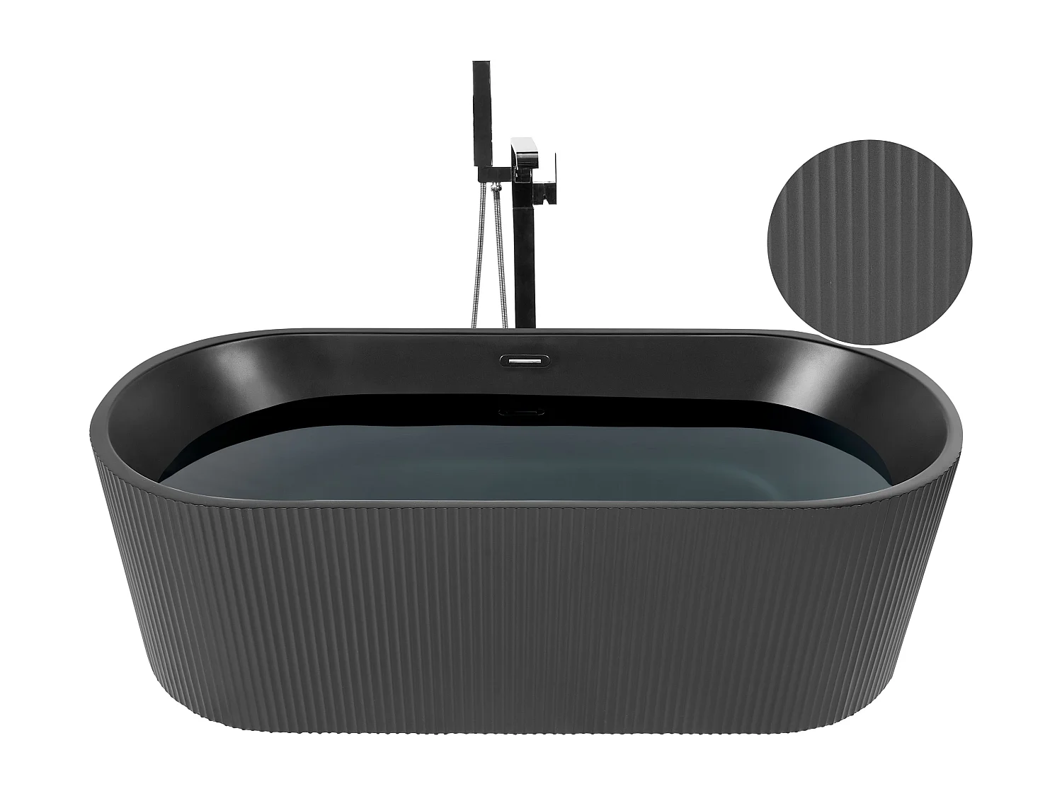 Moderne freistehende Badewanne 169 x 80 cm Ovale Form Acryl geriffelte Oberfläche Badezimmer mattschwarz Gocta