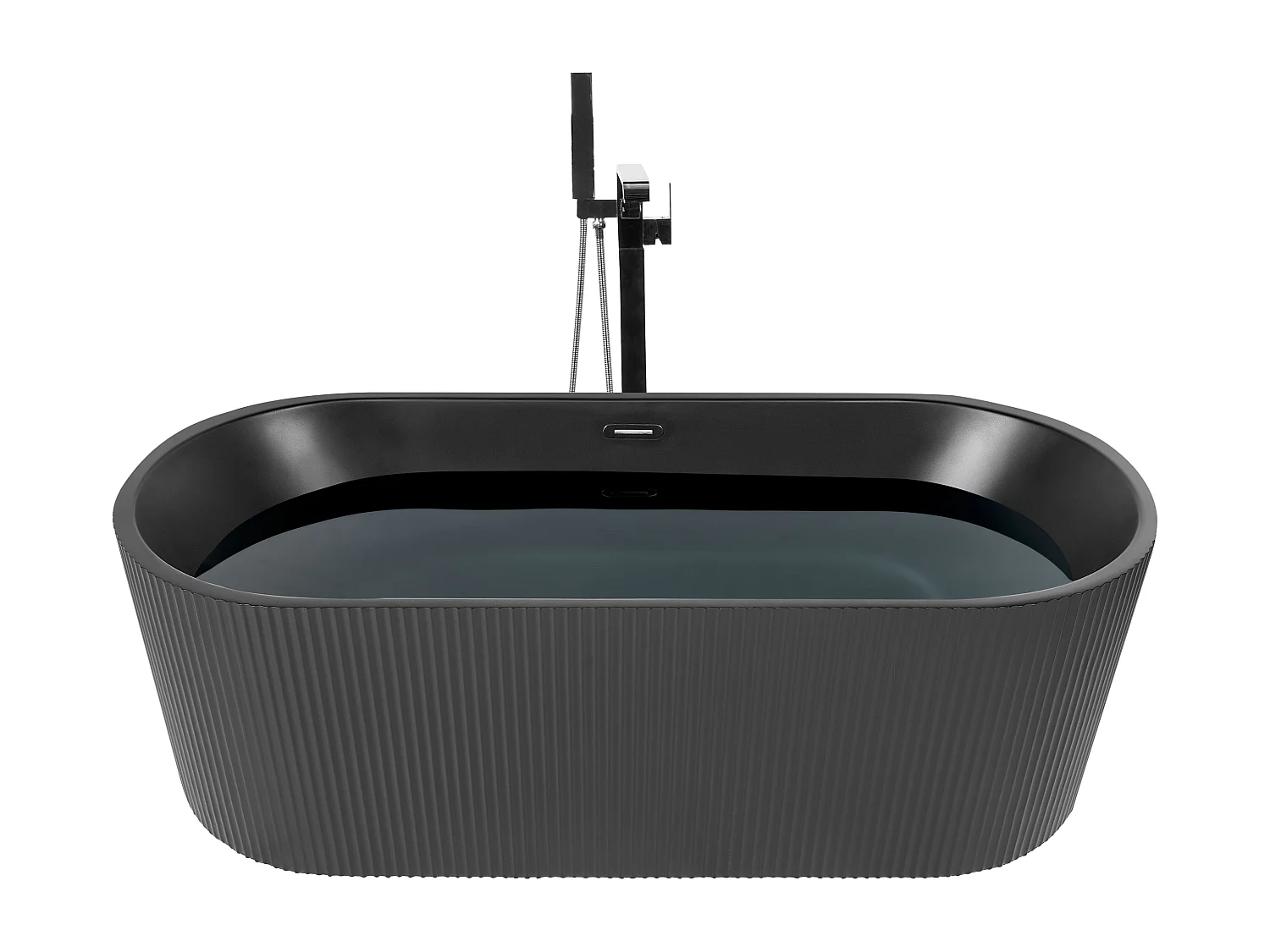 Moderne freistehende Badewanne 169 x 80 cm Ovale Form Acryl geriffelte Oberfläche Badezimmer mattschwarz Gocta