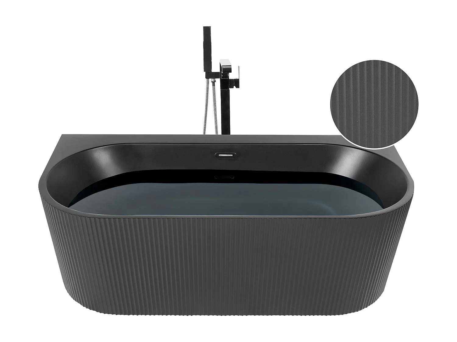 Moderne ovale Rückwand-Badewanne 170 x 80 cm Acryl geriffelte Oberfläche Badezimmer mattschwarz Gocta