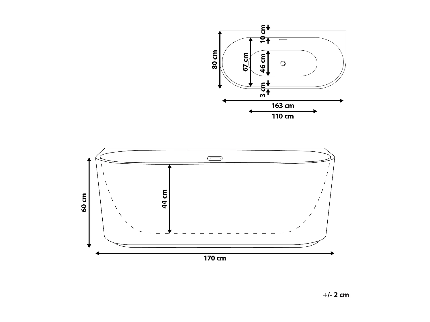 Moderne ovale Rückwand-Badewanne 170 x 80 cm Acryl geriffelte Oberfläche Badezimmer mattschwarz Gocta