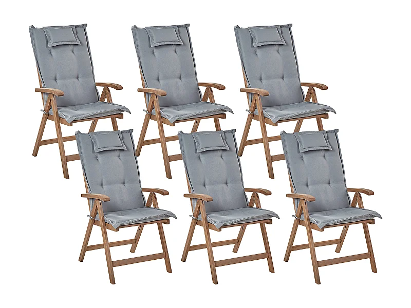 Set mit 6 Stühlen und Sitzkissen AMANTEA Akazienholz Grau
