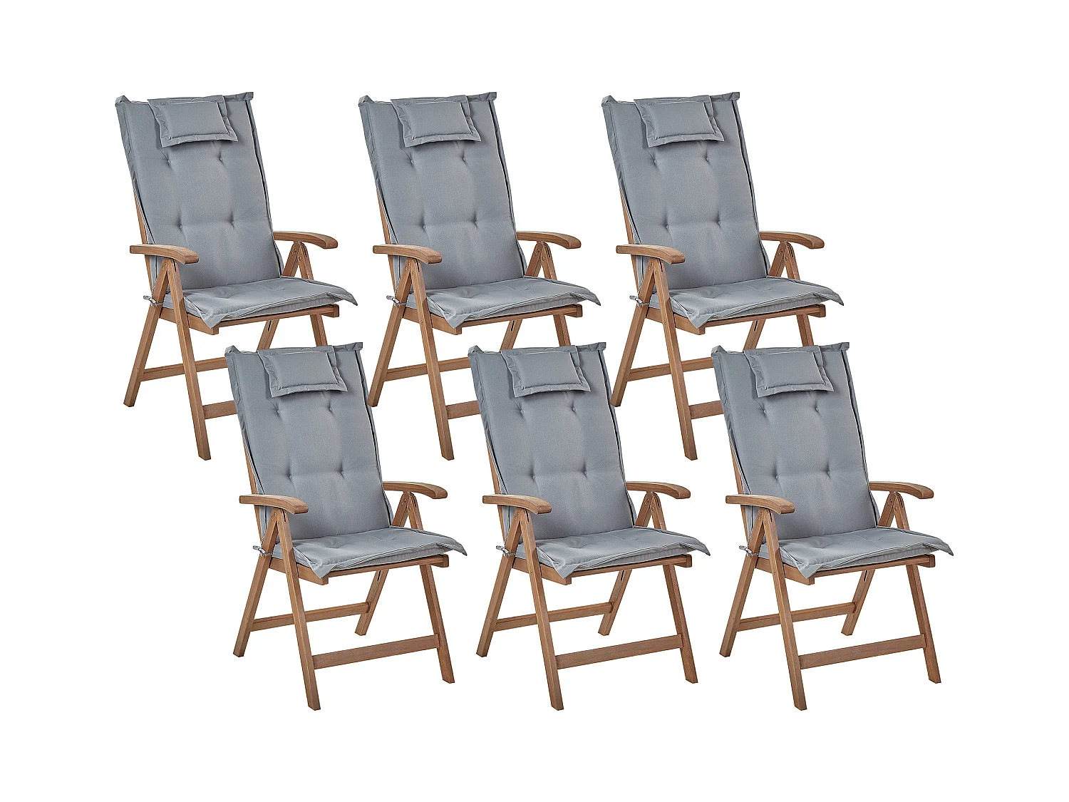 Lot de 6 chaises de jardin avec coussins AMANTEA Acacia Gris