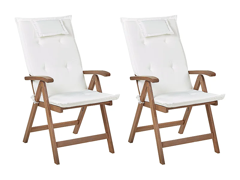 Lot de 2 chaises de jardin avec coussins AMANTEA Acacia Blanc cassé