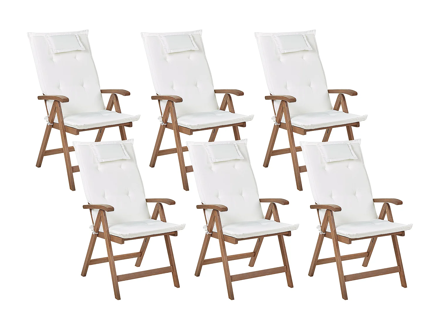 Gartenstuhl 6er Set Akazienholz dunkelbraun klappbar mit Auflagen weiß Amantea