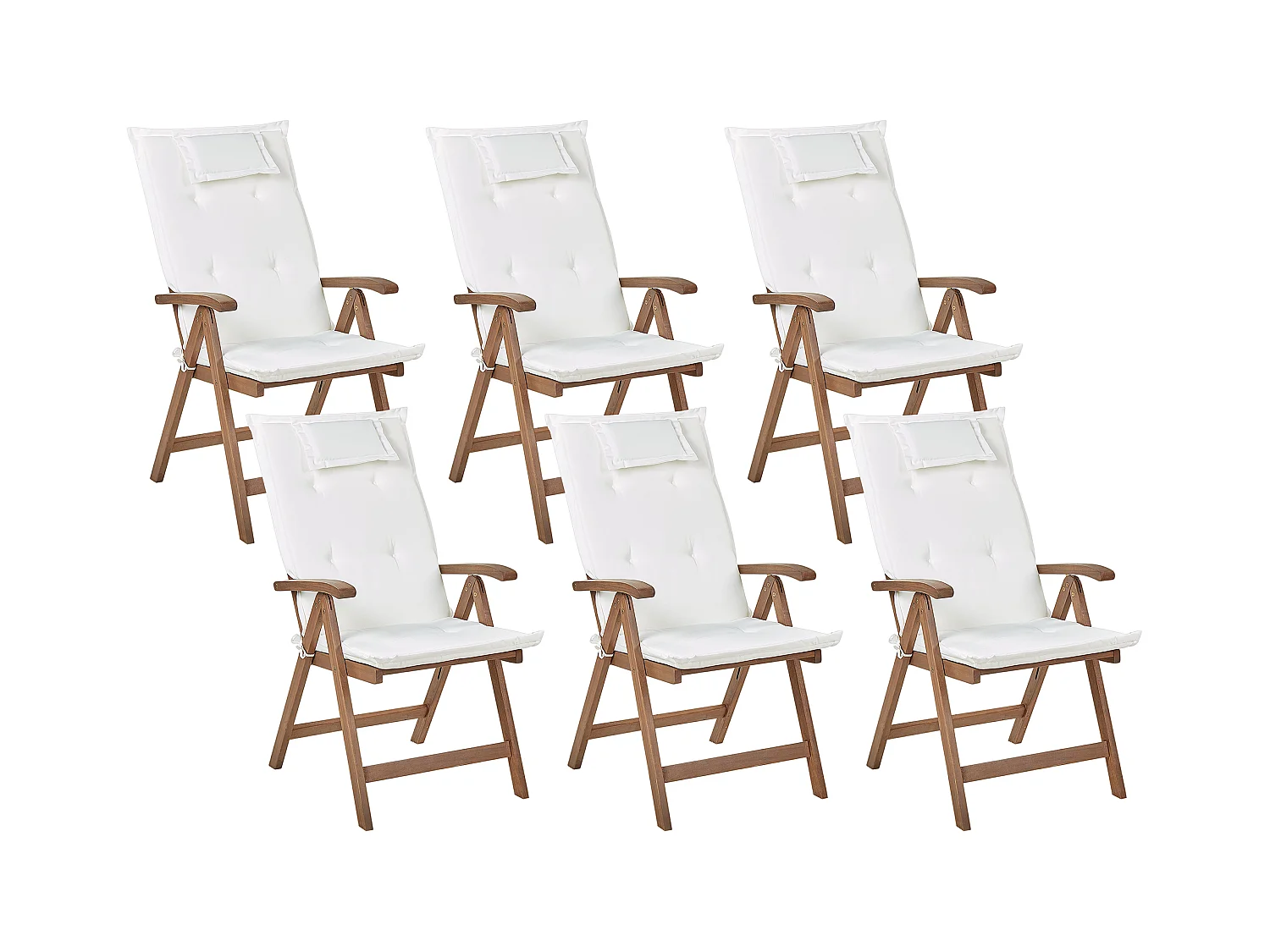 Lot de 6 chaises de jardin avec coussins AMANTEA Acacia Blanc cassé