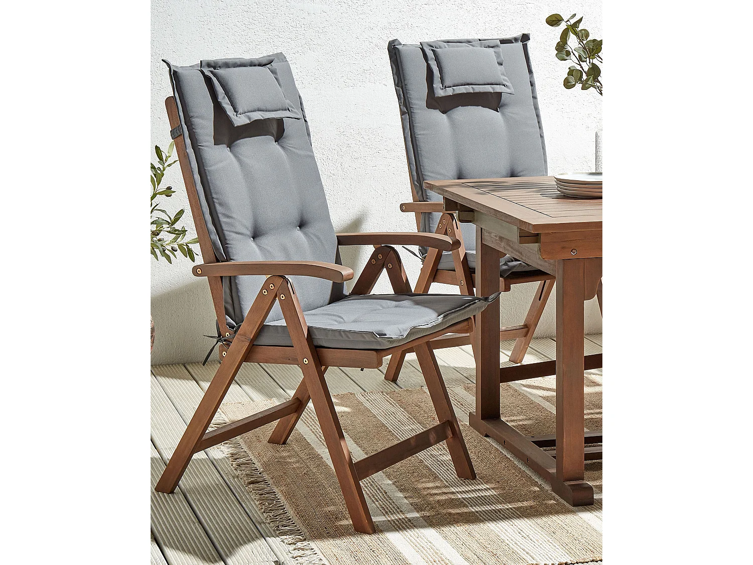 Set di 2 sedie da giardino con cuscini AMANTEA Legno d'acacia Grigio