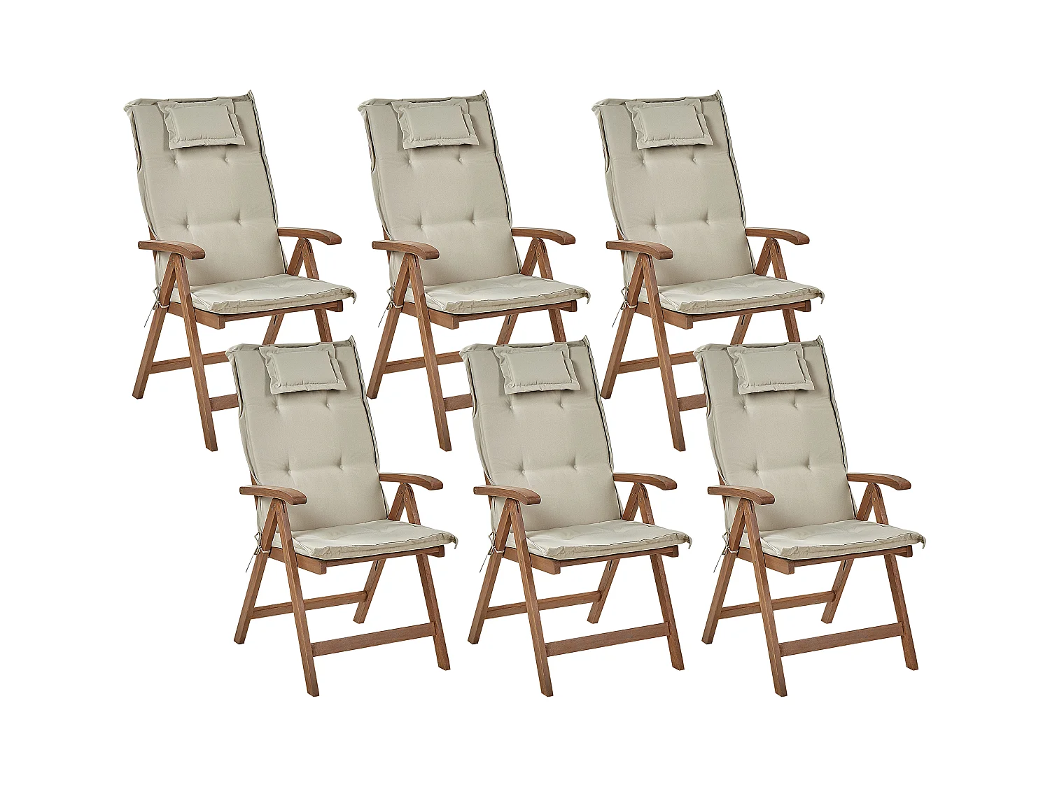 Lot de 6 chaises de jardin avec coussins AMANTEA Acacia Taupe
