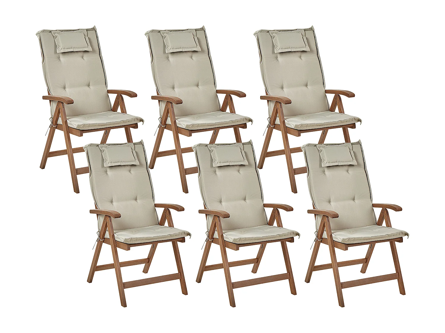 Lot de 6 chaises de jardin avec coussins AMANTEA Acacia Taupe