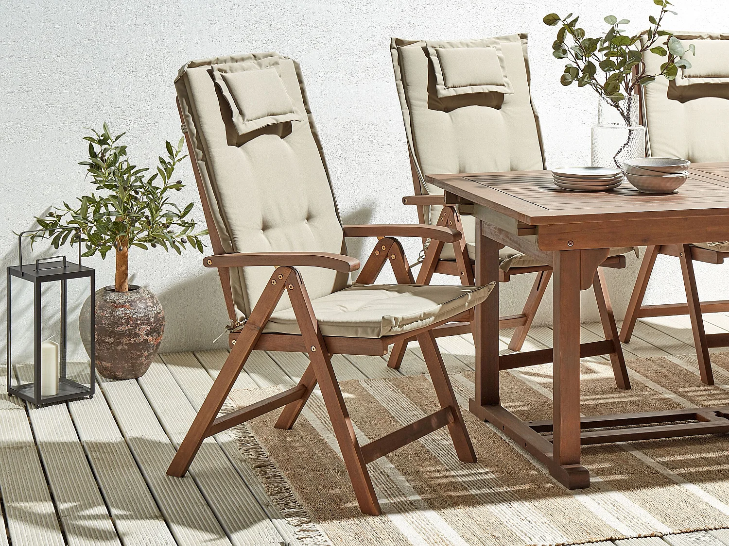 Lot de 6 chaises de jardin avec coussins AMANTEA Acacia Taupe