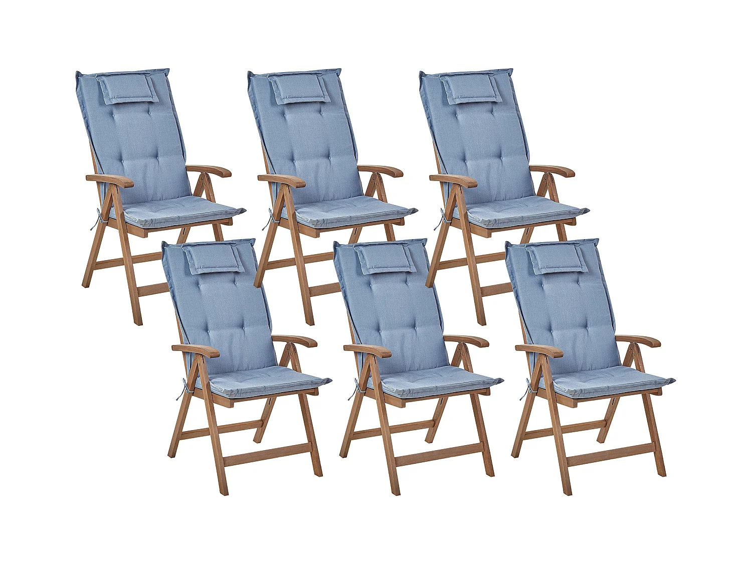 Lot de 6 chaises de jardin avec coussins AMANTEA Acacia Bleu