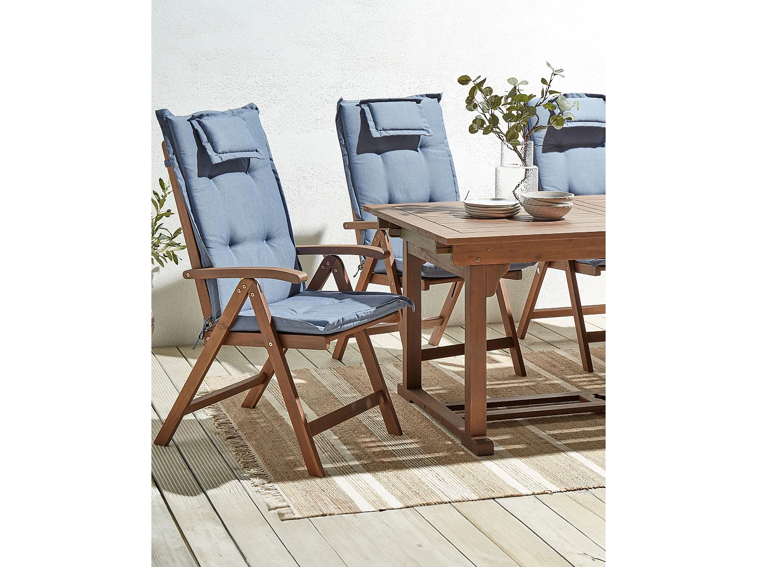 Lot de 6 chaises de jardin avec coussins AMANTEA Acacia Bleu