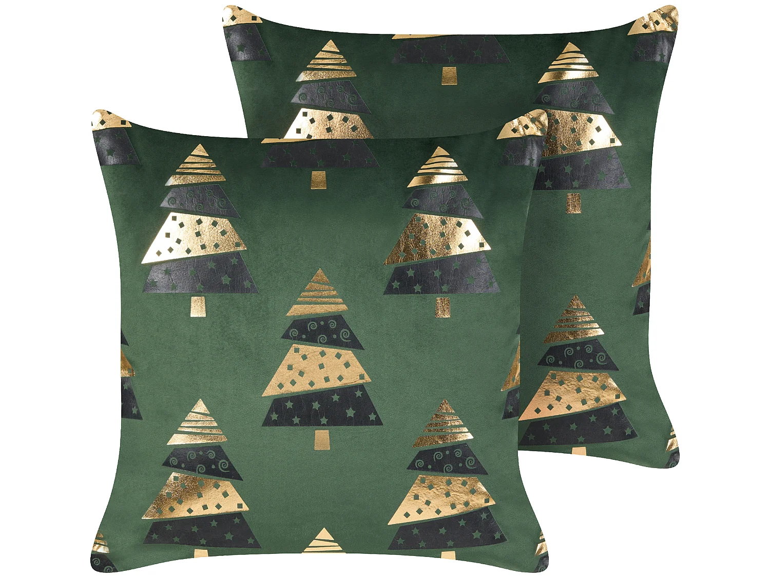 Lot de 2 coussins décoratifs GOLDSPRUCE Velours 45 x 45 cm Vert Motif de Noël