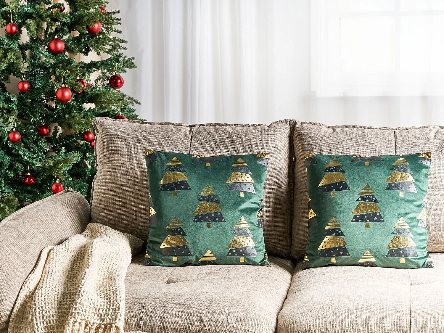 Set van 2 decoratieve kussens GOLDSPRUCE Fluweel 45 x 45 cm Groen Kerst patroon