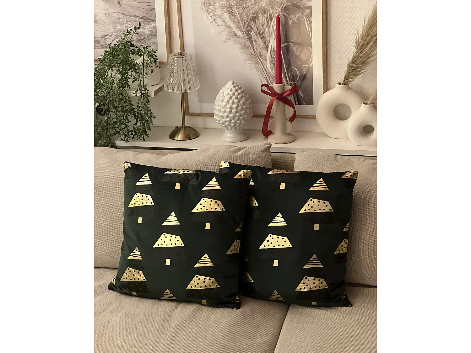 Set van 2 decoratieve kussens GOLDSPRUCE Fluweel 45 x 45 cm Groen Kerst patroon