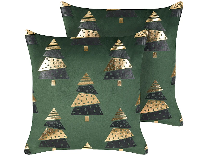 Lot de 2 coussins décoratifs GOLDSPRUCE Velours 45 x 45 cm Vert Motif de Noël