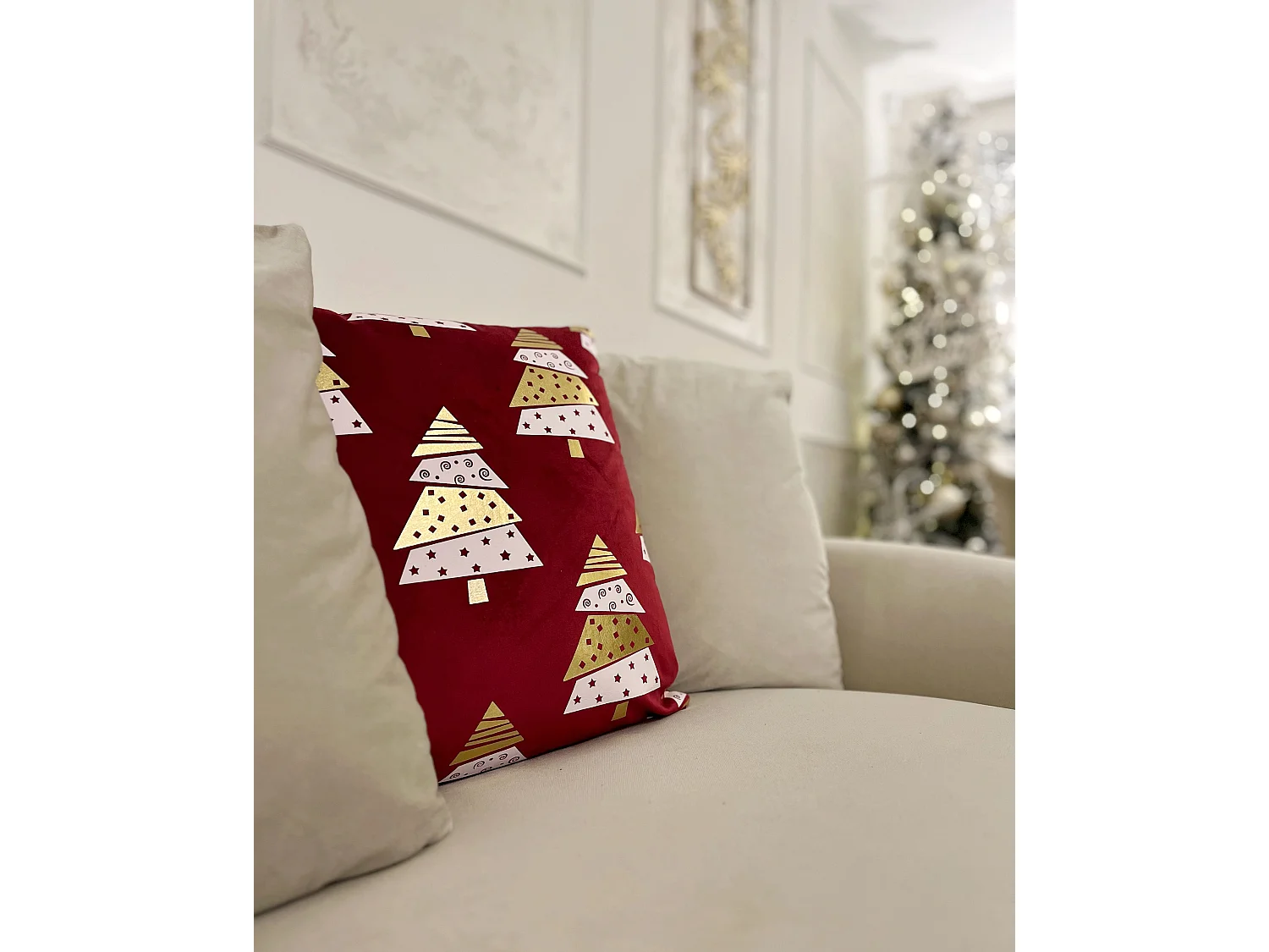 Lot de 2 coussins décoratifs GOLDSPRUCE Velours 45 x 45 cm Rouge Motif de Noël
