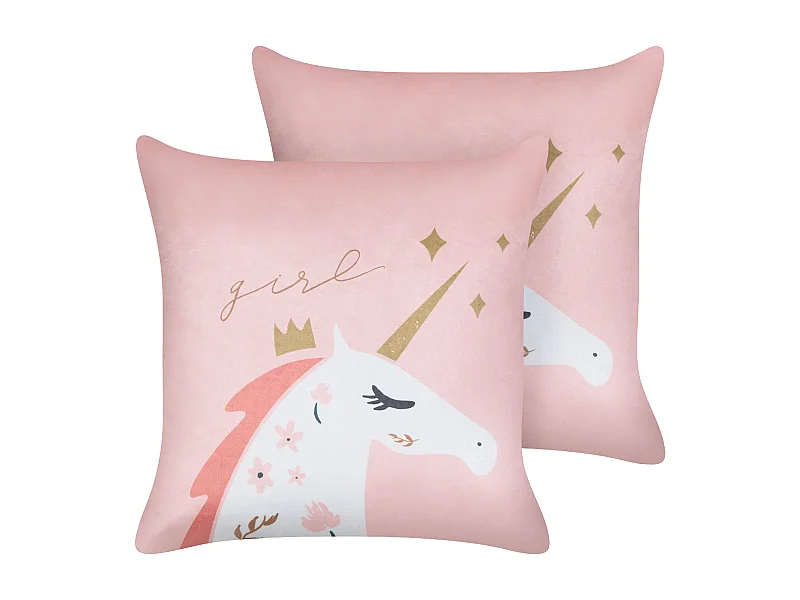 Dekokissen Samtstoff Einhornmotiv rosa 45 x 45 cm 2er Set UNIOLA