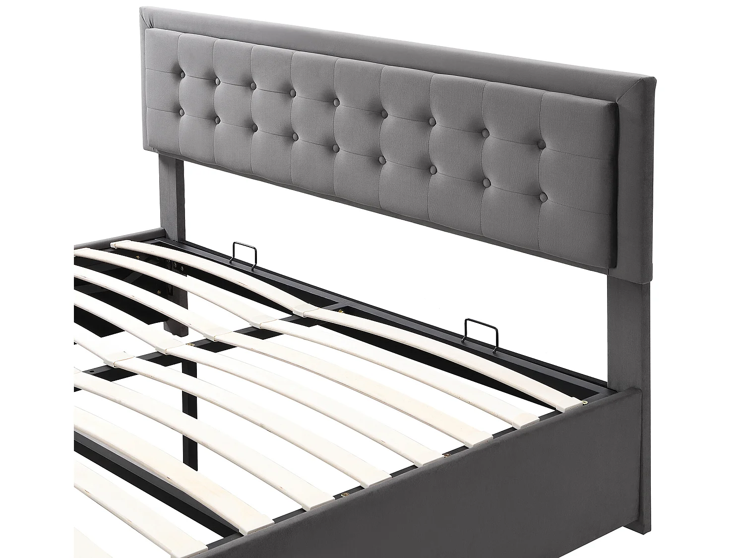 Gepolstertes Stauraumbett 160x200cm aus Samt – mit Schublade und Lattenrost – Grau (ohne Matratze)