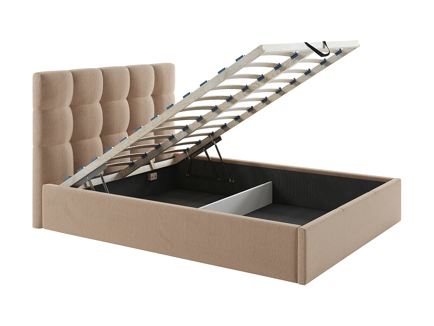 Bett mit Bettkasten - 140 x 190 cm - Samt - Beige + Matratze - MIRDAL von Pascal Morabito