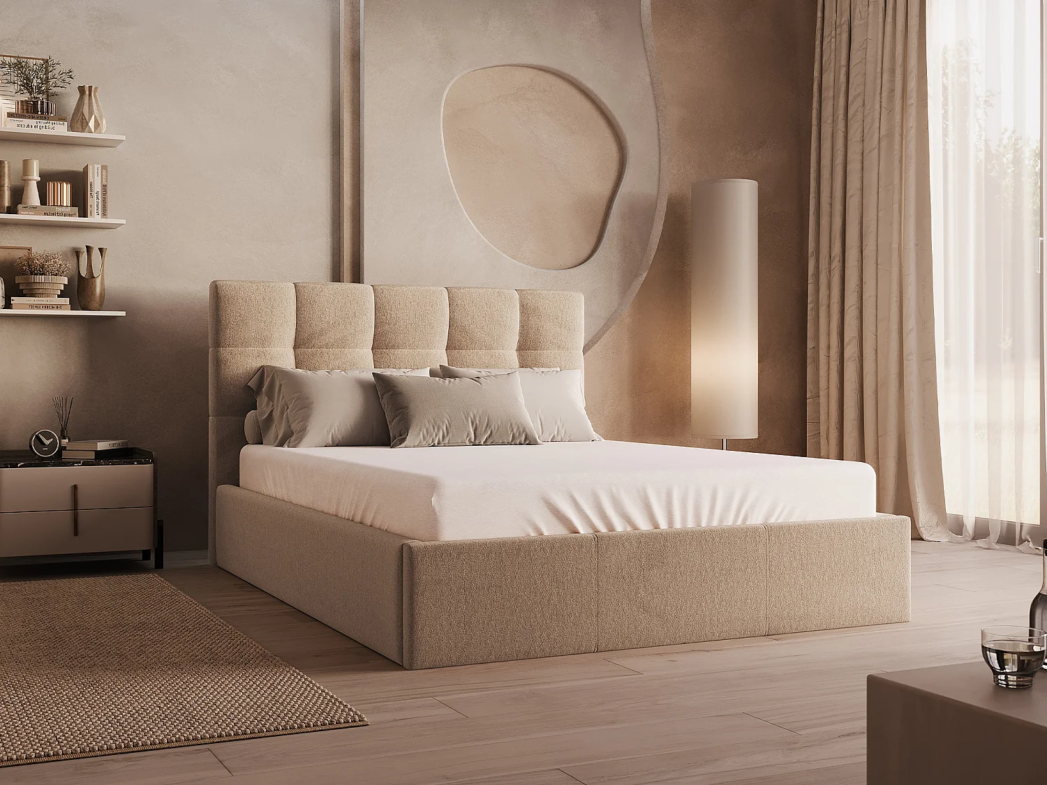 Canapé abatible140 x 190 cm - Terciopelo - Beige + Colchón - MIRDAL de Pascal Morabito
