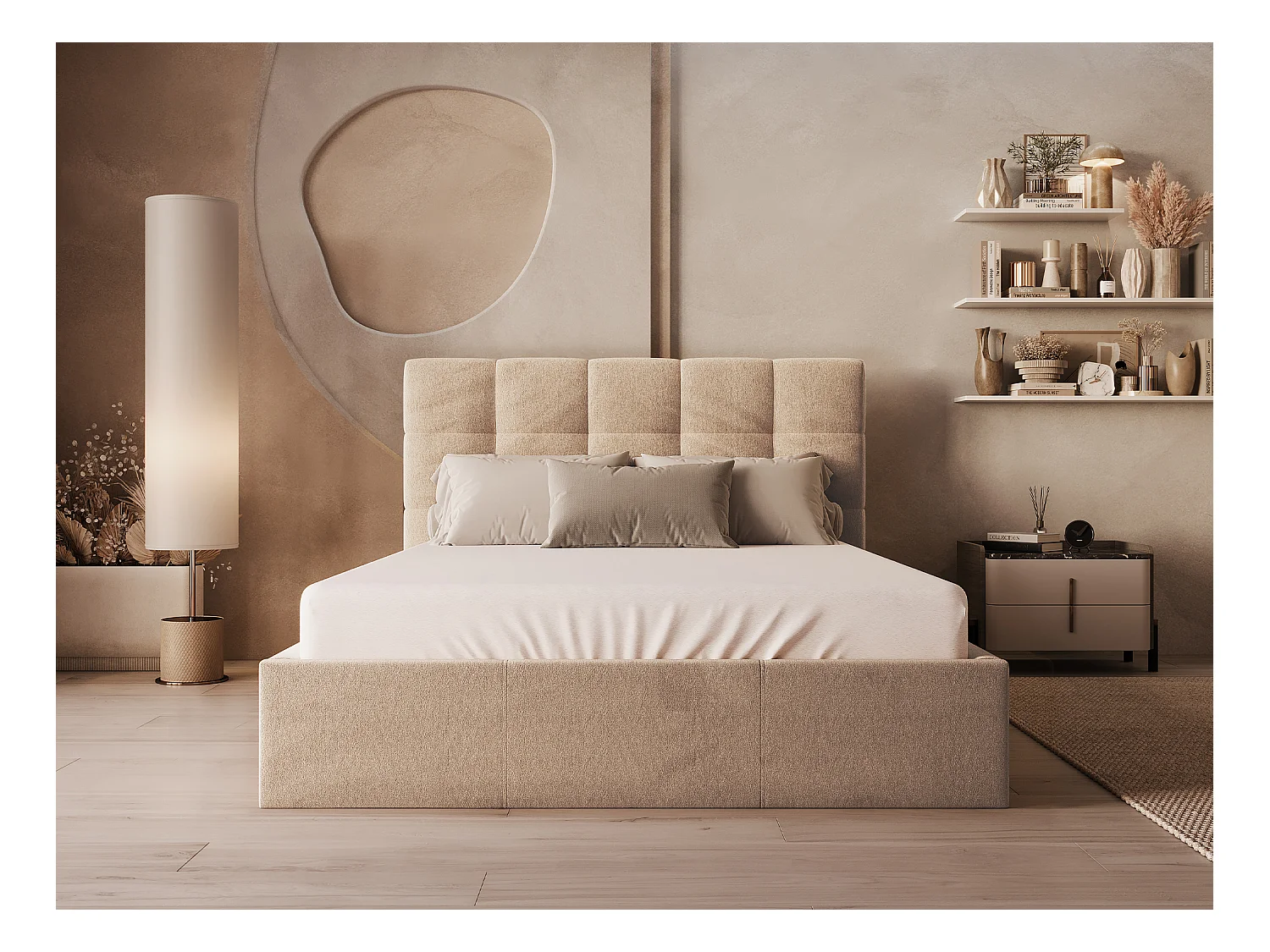 Canapé abatible140 x 190 cm - Terciopelo - Beige + Colchón - MIRDAL de Pascal Morabito