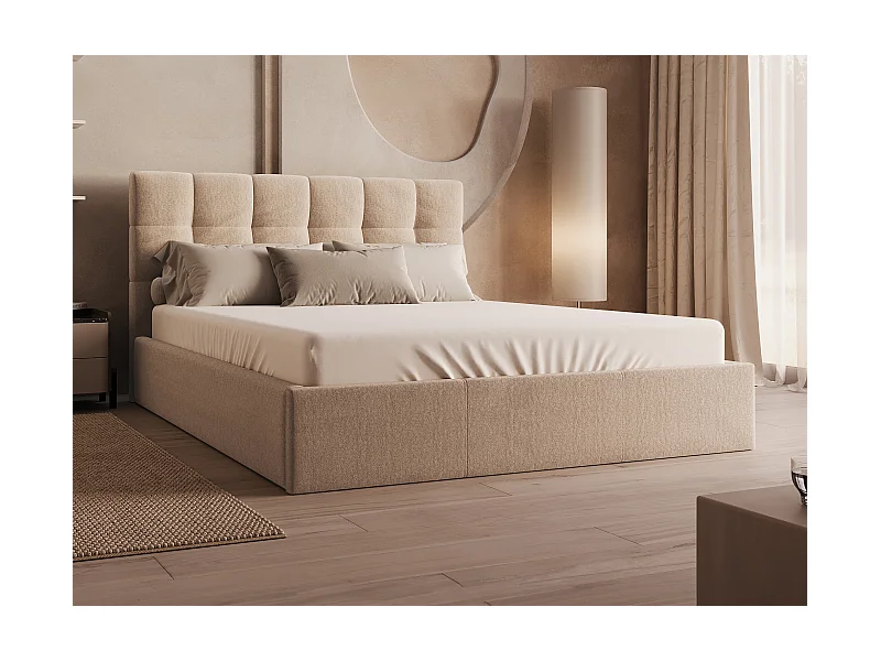 Lit coffre 160 x 200 cm - Velours - Beige + Matelas - MIRDAL de Pascal Morabito
