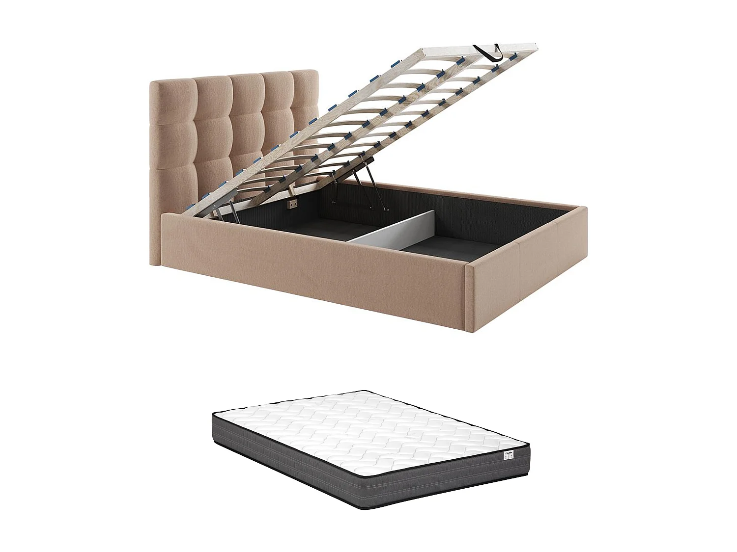 Bett mit Bettkasten - 160 x 200 cm - Samt - Beige + Matratze - MIRDAL von Pascal Morabito