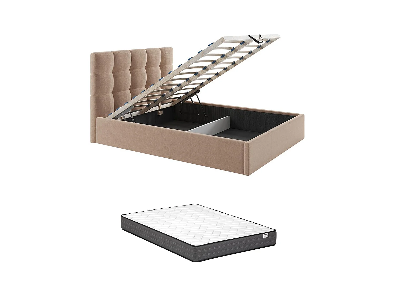 Bed met opbergruimte 160 x 200 cm - Fluweel - Beige + matras - MIRDAL van Pascal Morabito