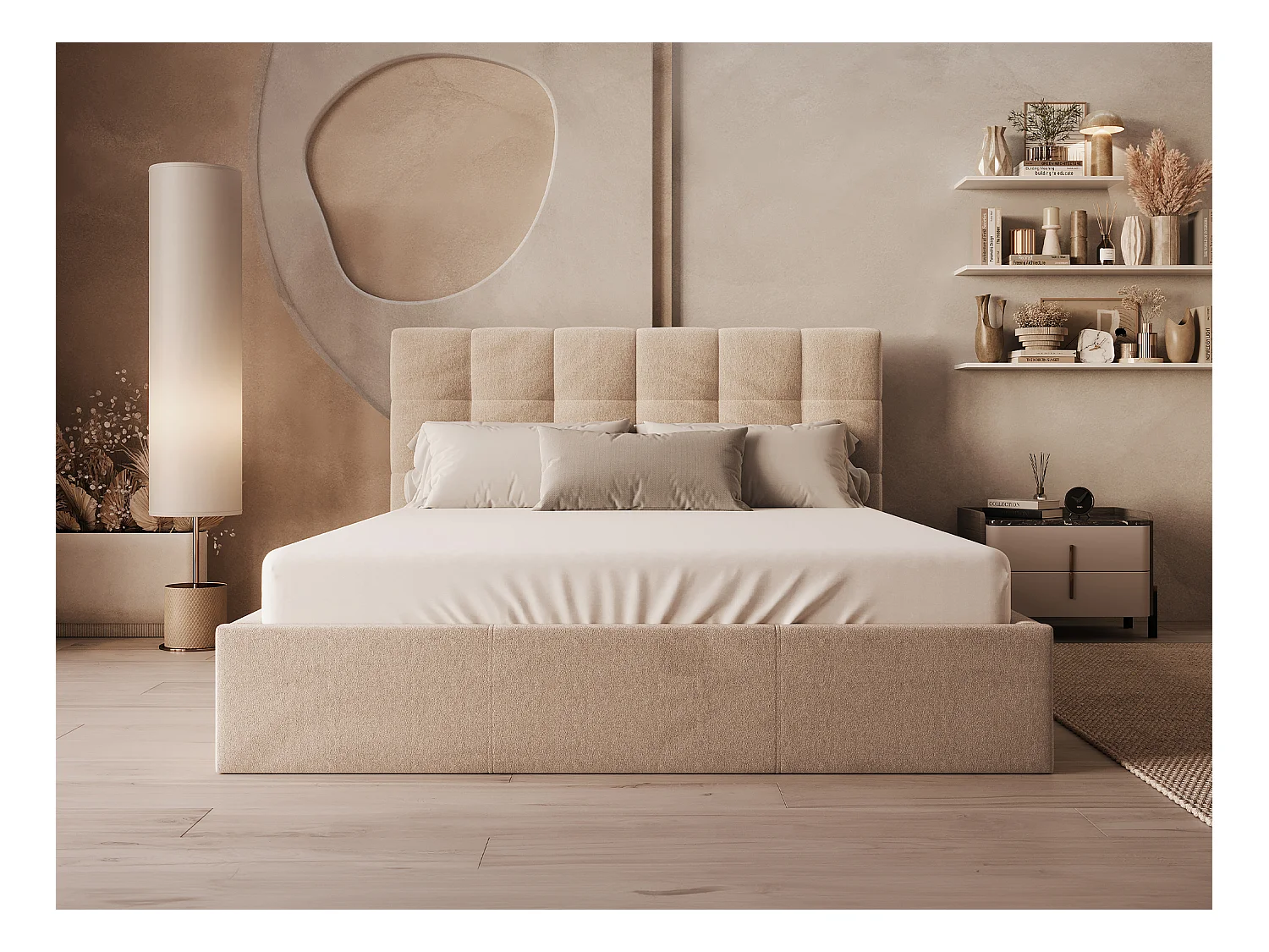 Bed met opbergruimte 160 x 200 cm - Fluweel - Beige + matras - MIRDAL van Pascal Morabito