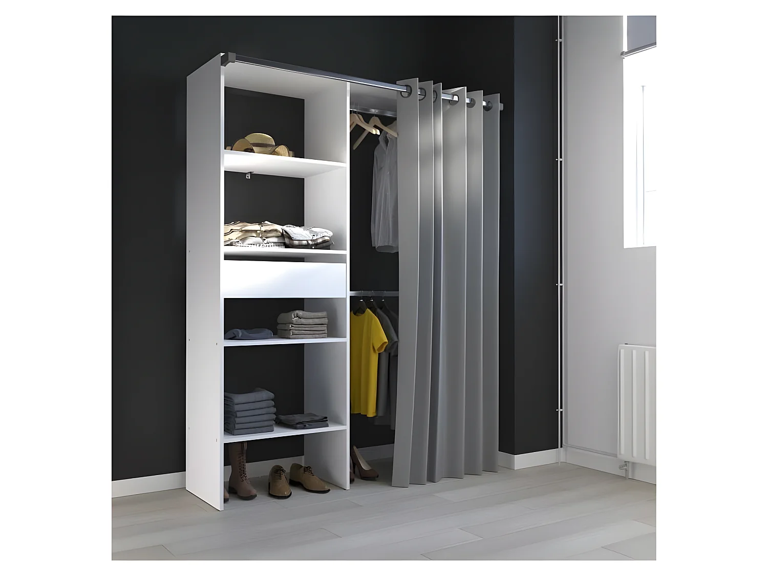 BARI Dressing non extensible Blanc 1 tiroir - L 143,5 x P 48 x H 181,9 cm