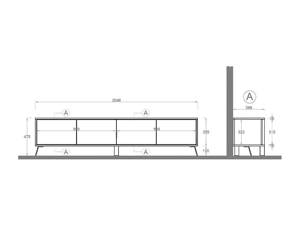 TV-Möbel mit 4 Türen L205 cm - City