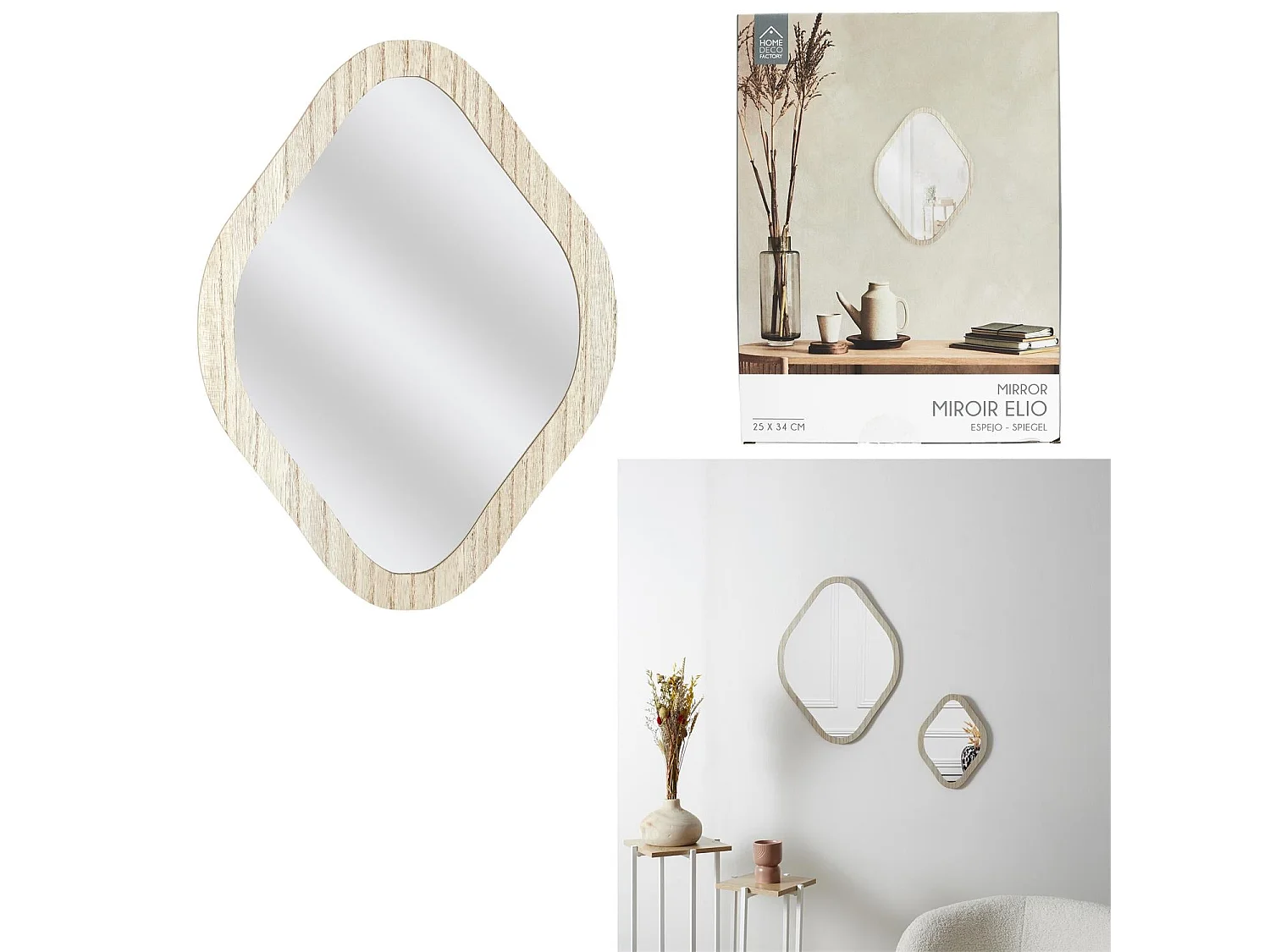 Miroir Deco Contour Bois Losange H34cm Elio Marron