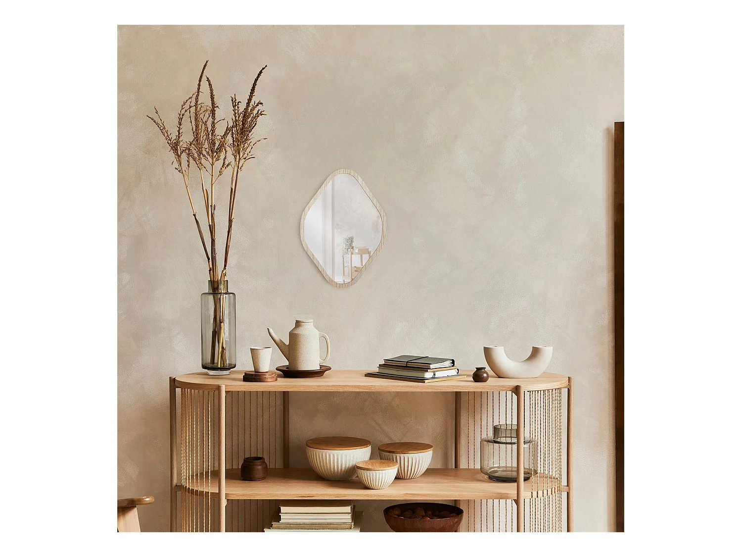 Miroir Deco Contour Bois Losange H34cm Elio Marron