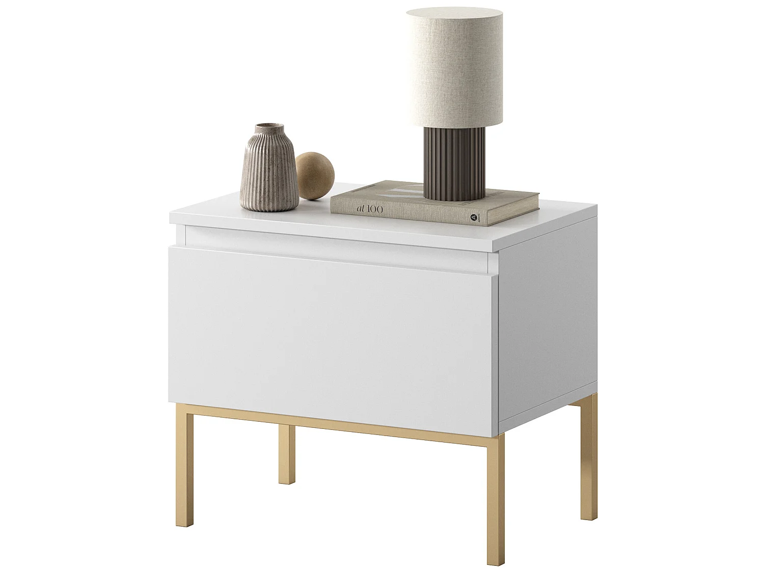 Table de chevet - blanc avec pieds dorés - BEMMI