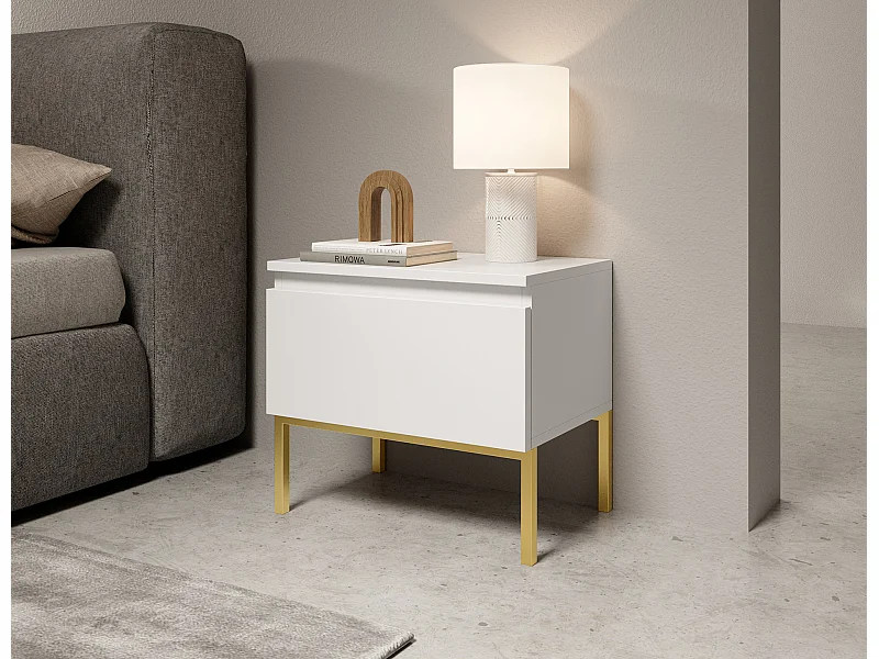 Table de chevet - blanc avec pieds dorés - BEMMI