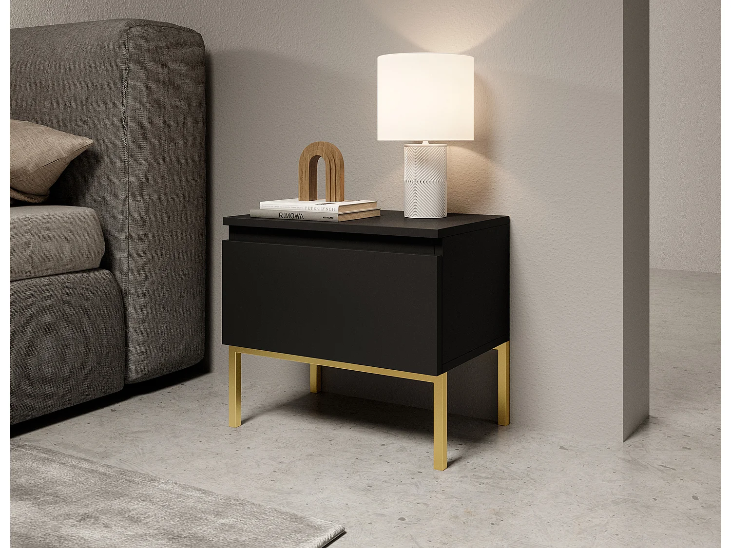 Nachttisch - Schwarz mit goldenem Metallgestell - BEMMI