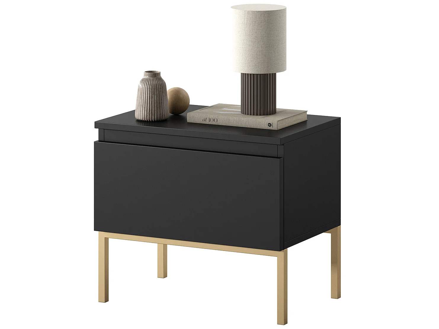 Table de chevet - noir avec pieds dorés - BEMMI
