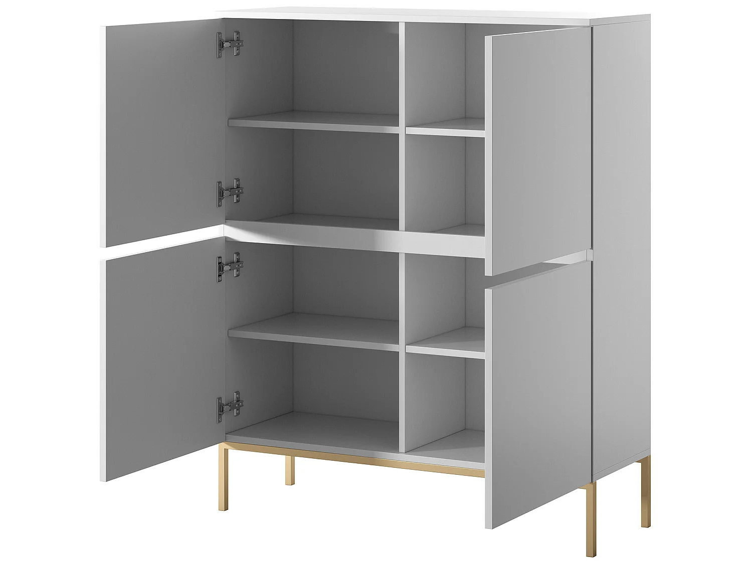 Highboard 4-türig - 100 cm - Weiß mit goldenen Metallfüßen - BEMMI