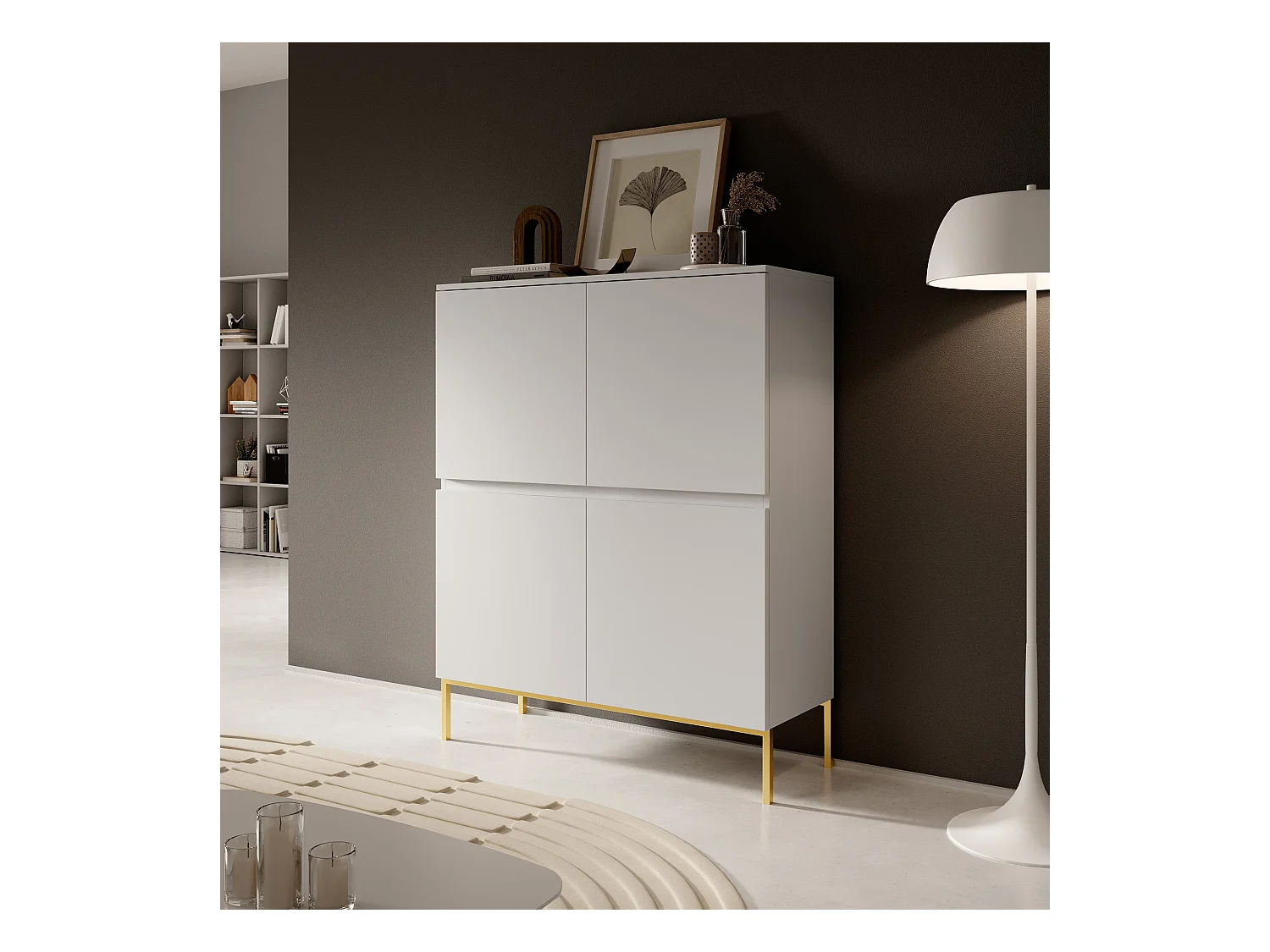 Commode haute - 100 cm - blanc avec pieds dorés - BEMMI