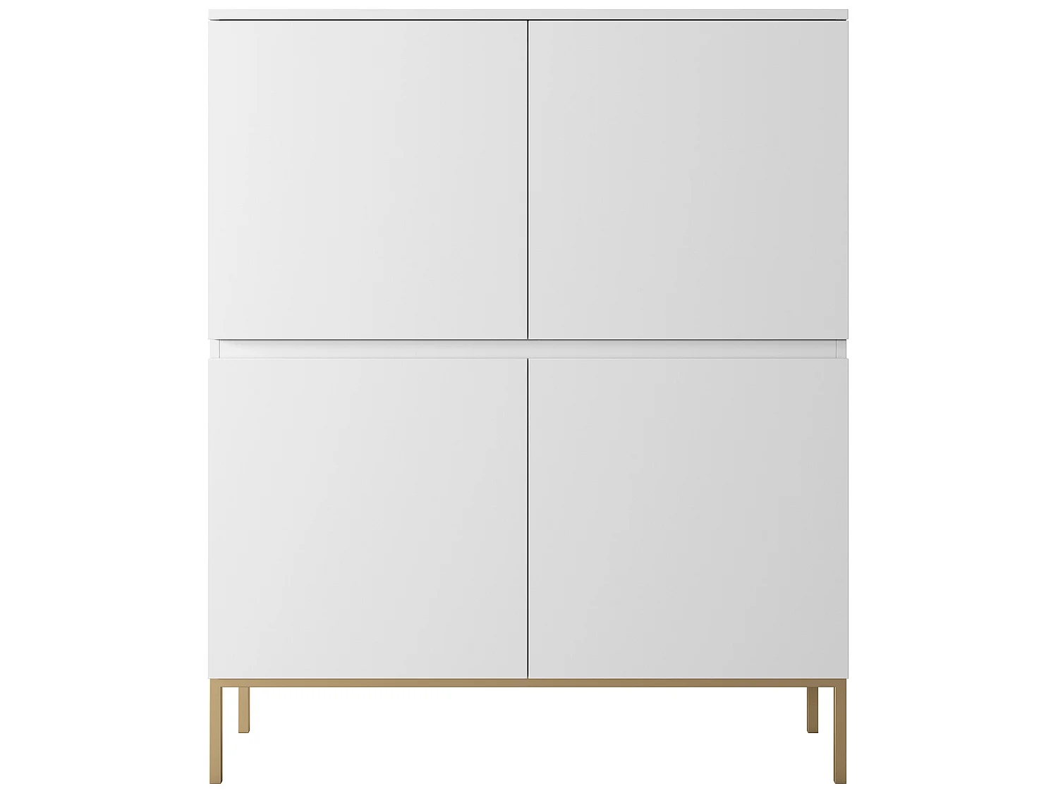Highboard 4-türig - 100 cm - Weiß mit goldenen Metallfüßen - BEMMI