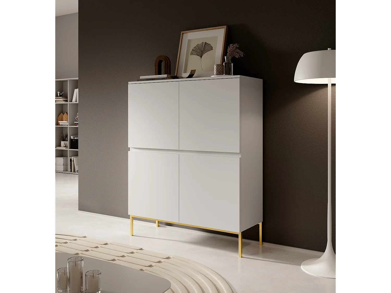 Commode haute - 100 cm - blanc avec pieds dorés - BEMMI
