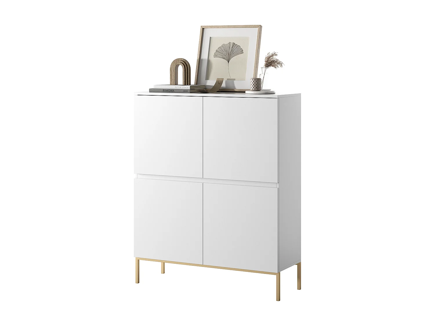 Commode haute - 100 cm - blanc avec pieds dorés - BEMMI