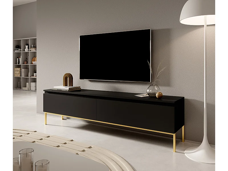 Meuble TV - 175 cm - noir avec pieds dorés - BEMMI