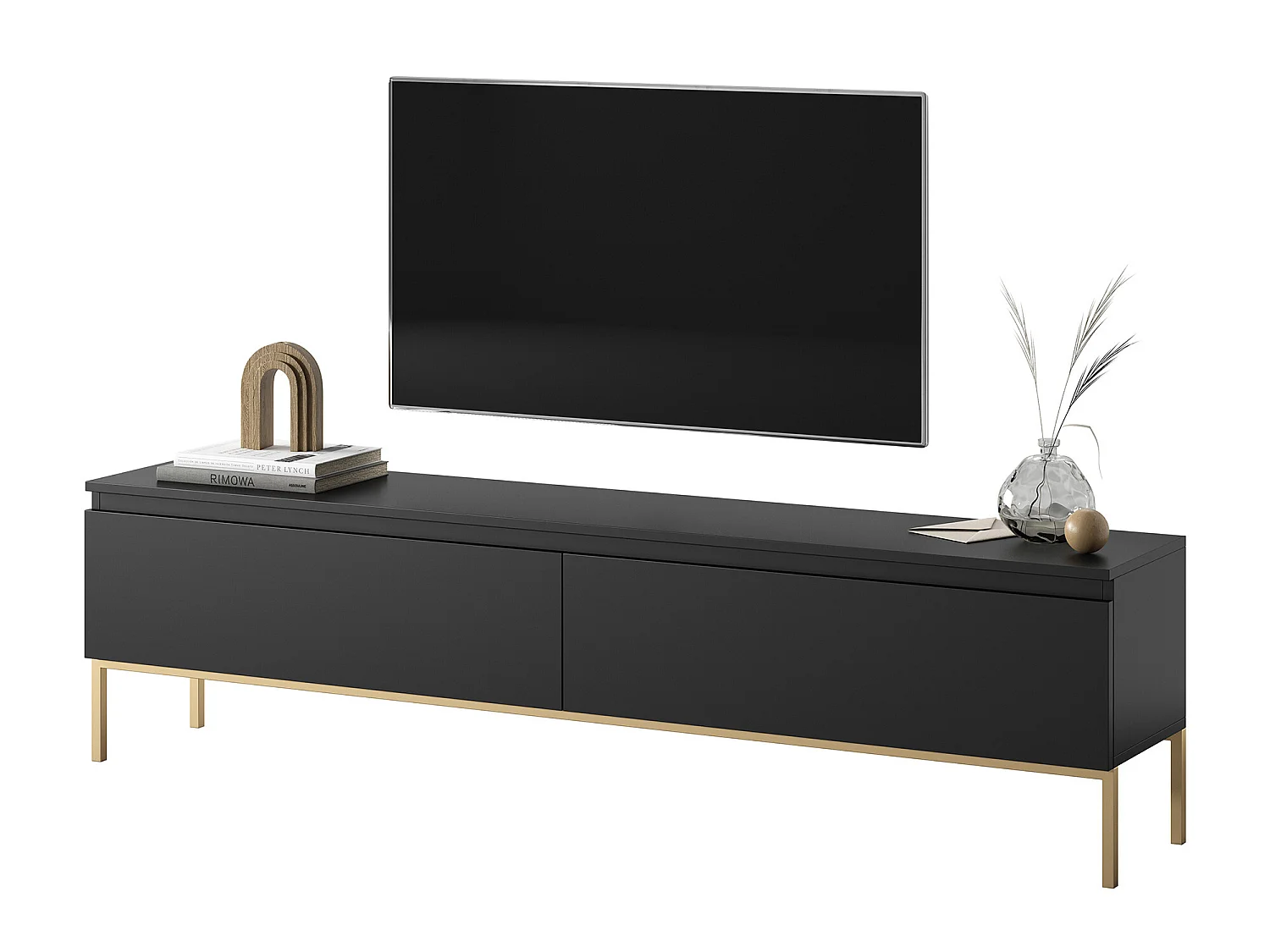 Meuble TV - 175 cm - noir avec pieds dorés - BEMMI