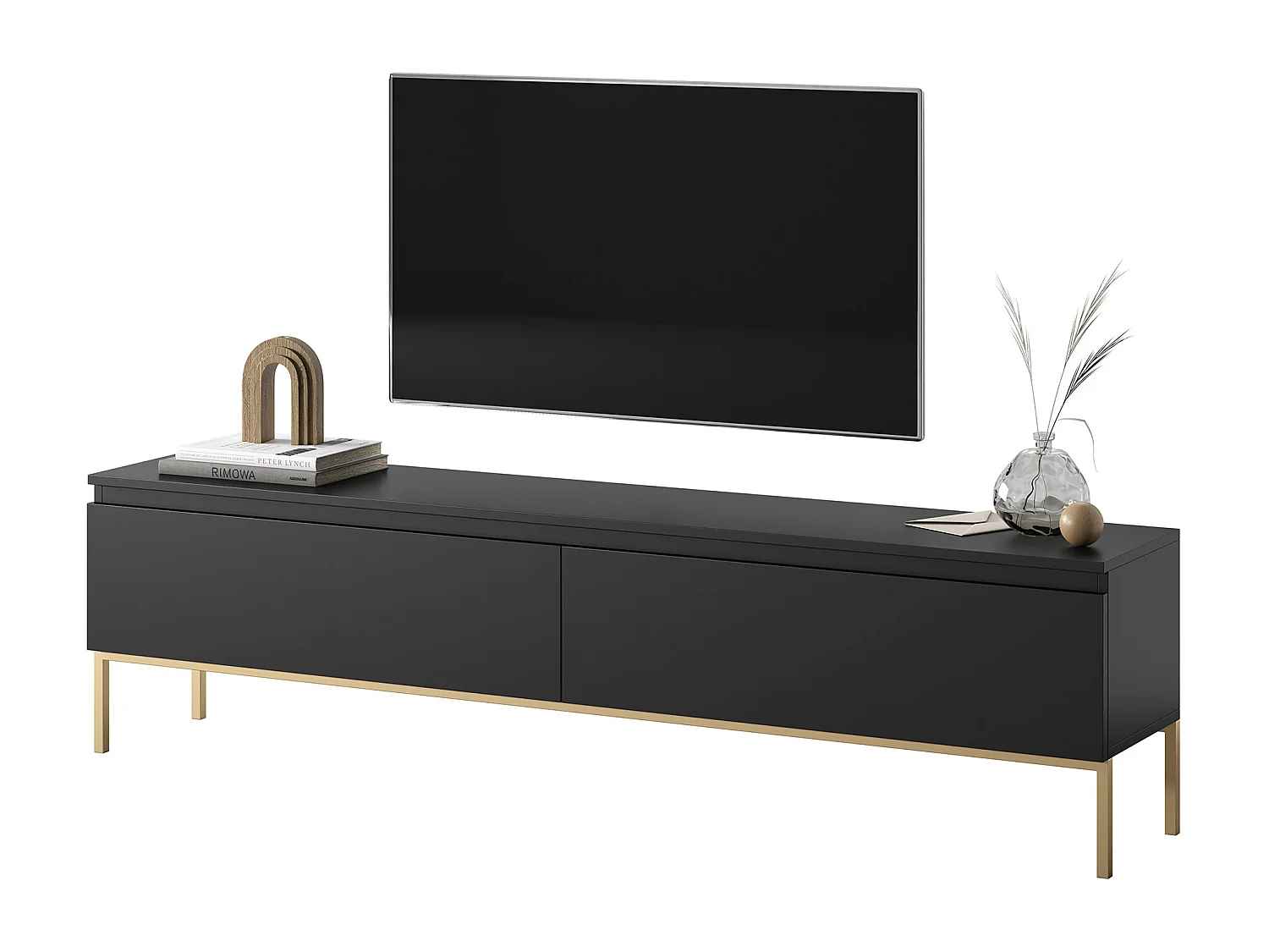 Meuble TV - 175 cm - noir avec pieds dorés - BEMMI