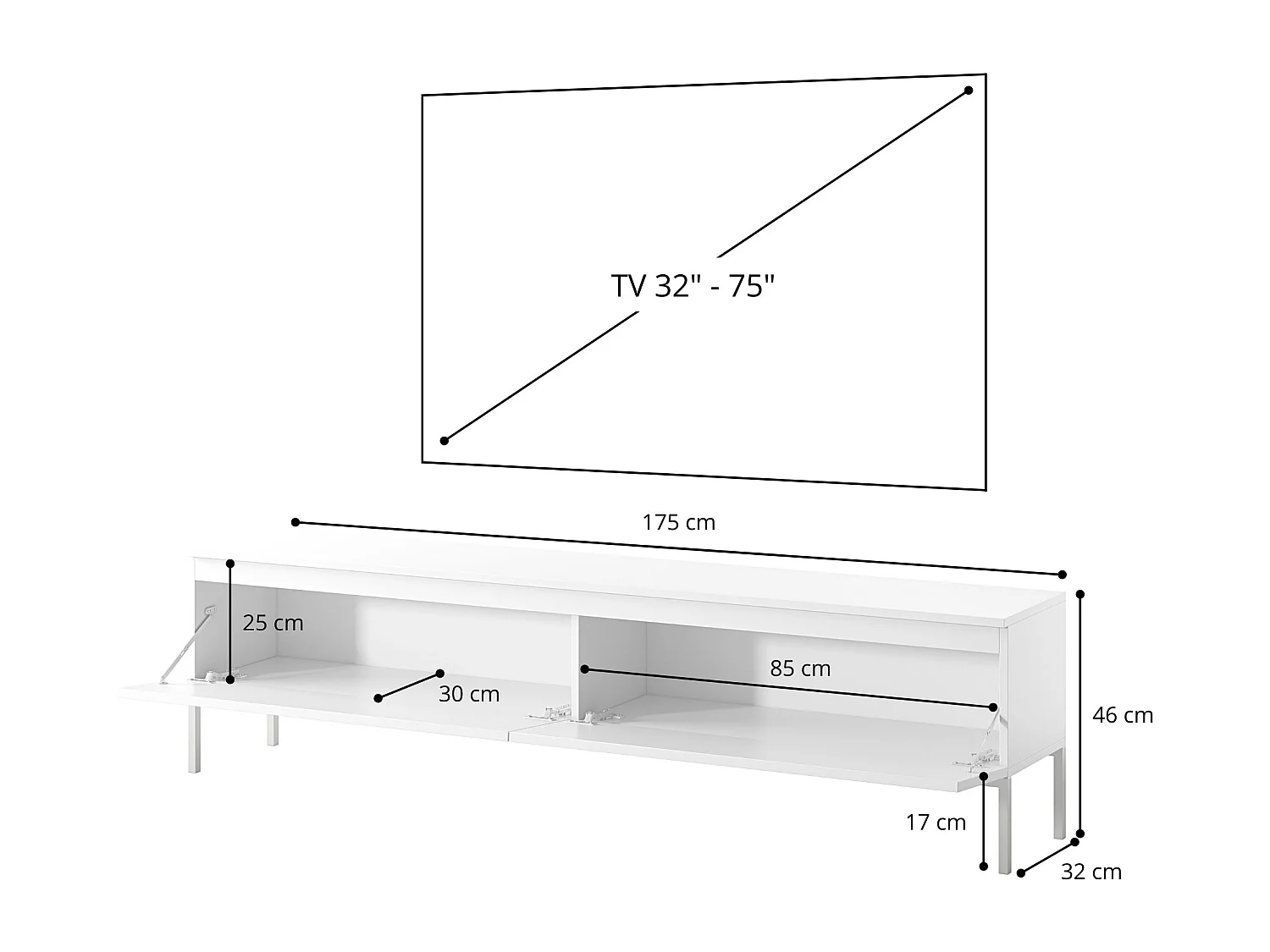 Meuble TV - 175 cm - noir avec pieds dorés - BEMMI